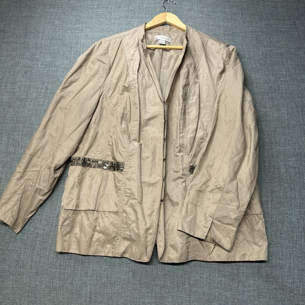 C.J. Banks Tan Womens Blazer Jacket 2X Khaki Stretch Cotton Career Casual Sequin